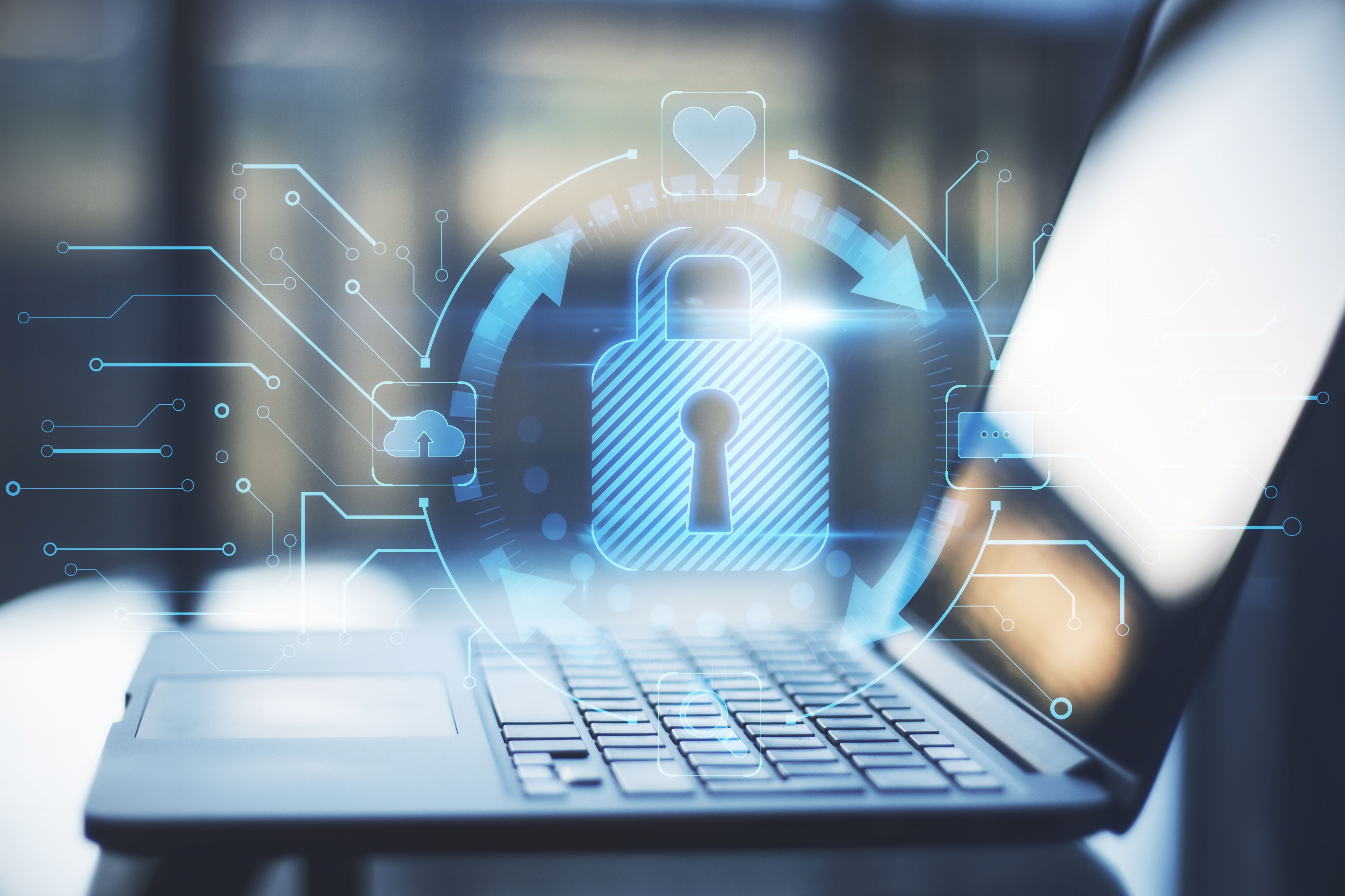 Secure laptop with lock animation representing data protection